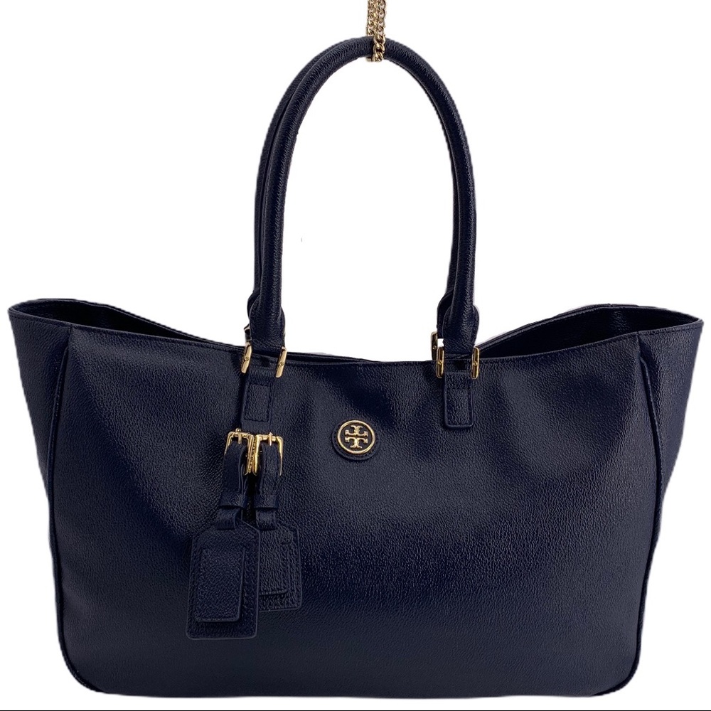 TORY BURCH NAVY BLUE EXTRA LARGE LEATHER TOTE